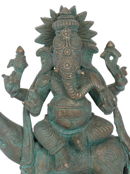 7" Vijaya Ganapati Seated On Mushaka | Panchaloha Bronze Statue | Decorative Bronze Idol | Bronze Statue For Temple