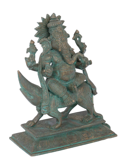 7" Vijaya Ganapati Seated On Mushaka | Panchaloha Bronze Statue | Decorative Bronze Idol | Bronze Statue For Temple