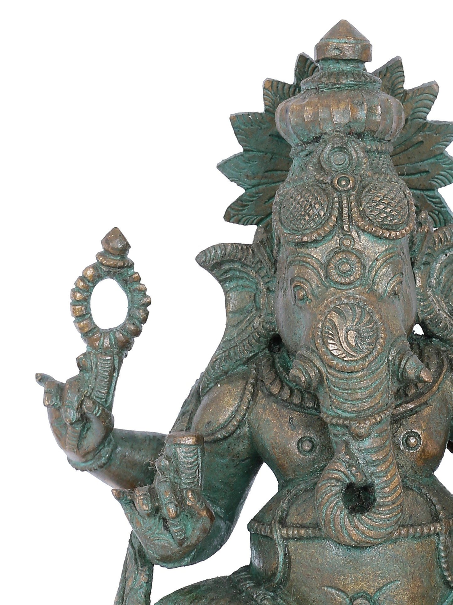 7" Sitting On Aasana Chaturbhuja Lord Ganesha Statue | Panchaloha Bronze Statue | Decorative Bronze Idol | Bronze Statue For Temple