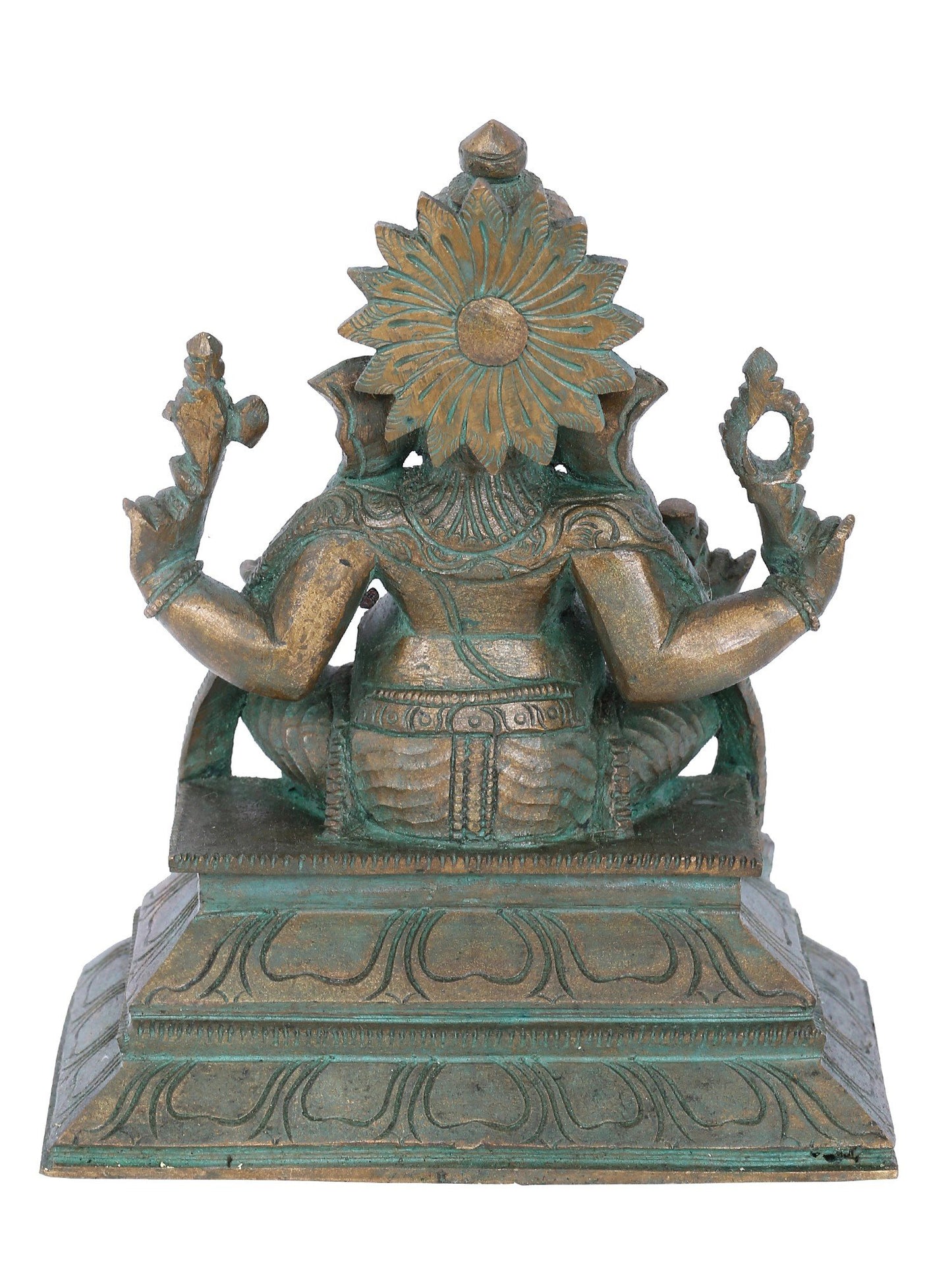 7" Sitting On Aasana Chaturbhuja Lord Ganesha Statue | Panchaloha Bronze Statue | Decorative Bronze Idol | Bronze Statue For Temple