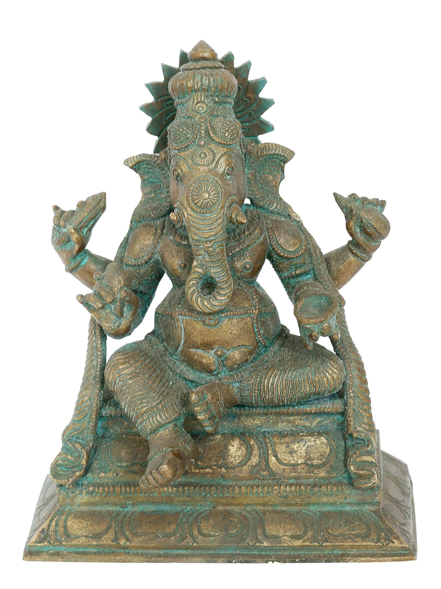 7’’ Bhakti Ganapati With Four Arms Bronze Statue | Panchaloha Bronze Statue | Decorative Bronze Idol | Bronze Statue For Temple