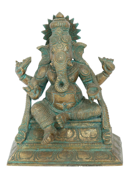 7’’ Bhakti Ganapati With Four Arms Bronze Statue | Panchaloha Bronze Statue | Decorative Bronze Idol | Bronze Statue For Temple