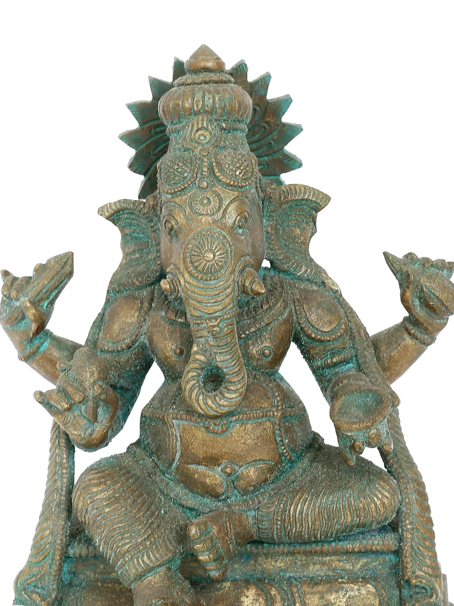 7’’ Bhakti Ganapati With Four Arms Bronze Statue | Panchaloha Bronze Statue | Decorative Bronze Idol | Bronze Statue For Temple