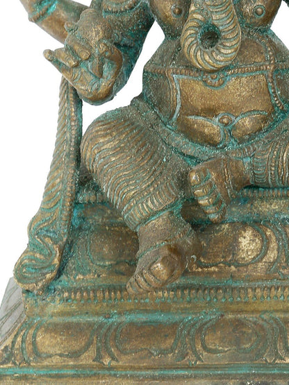 7’’ Bhakti Ganapati With Four Arms Bronze Statue | Panchaloha Bronze Statue | Decorative Bronze Idol | Bronze Statue For Temple