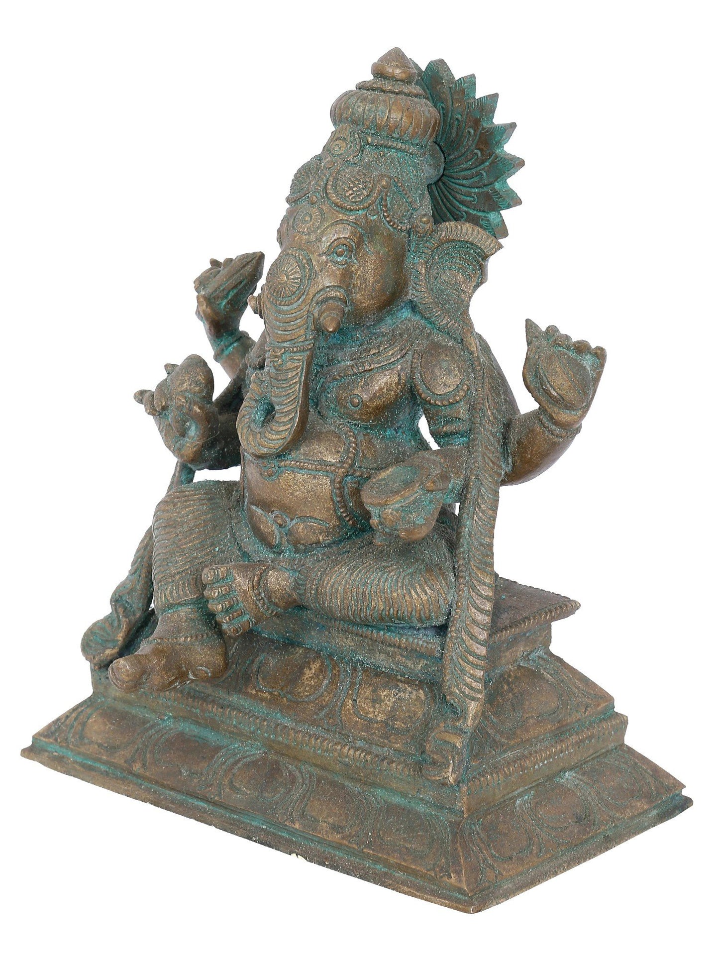 7’’ Bhakti Ganapati With Four Arms Bronze Statue | Panchaloha Bronze Statue | Decorative Bronze Idol | Bronze Statue For Temple