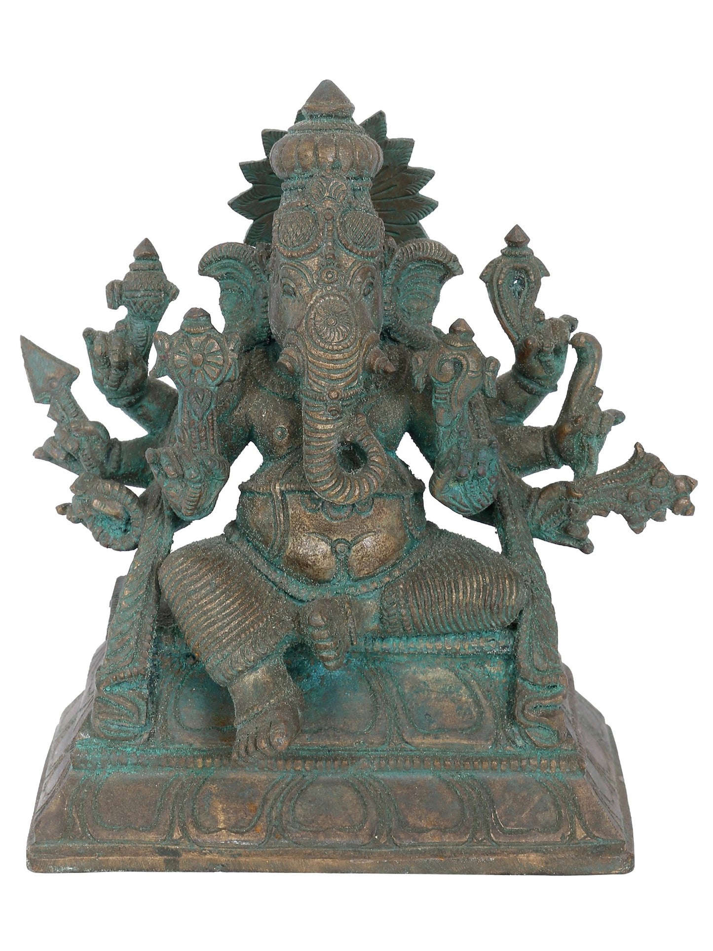 7" Ashtambahu Taruna Ganapati Bronze Idol | Panchaloha Bronze Statue | Decorative Bronze Idol | Bronze Statue For Temple