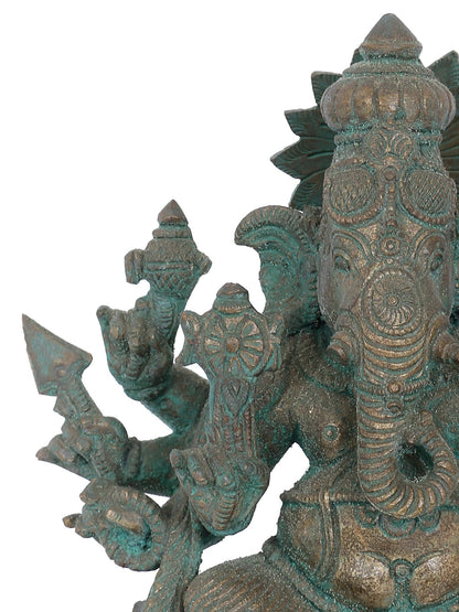 7" Ashtambahu Taruna Ganapati Bronze Idol | Panchaloha Bronze Statue | Decorative Bronze Idol | Bronze Statue For Temple