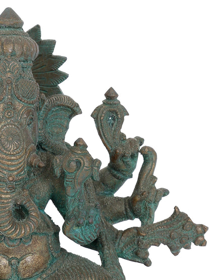 7" Ashtambahu Taruna Ganapati Bronze Idol | Panchaloha Bronze Statue | Decorative Bronze Idol | Bronze Statue For Temple