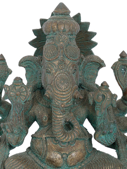 7" Ashtambahu Taruna Ganapati Bronze Idol | Panchaloha Bronze Statue | Decorative Bronze Idol | Bronze Statue For Temple