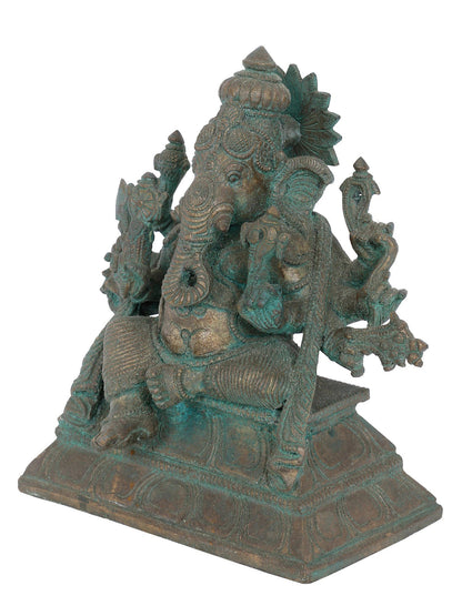 7" Ashtambahu Taruna Ganapati Bronze Idol | Panchaloha Bronze Statue | Decorative Bronze Idol | Bronze Statue For Temple