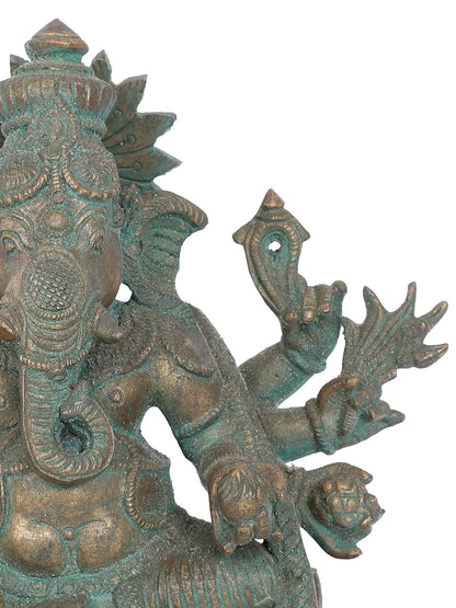 7" Seated Taruna Ganapati With Eight Arms Bronze Idol | Panchaloha Bronze Statue | Decorative Bronze Idol | Bronze Statue For Temple