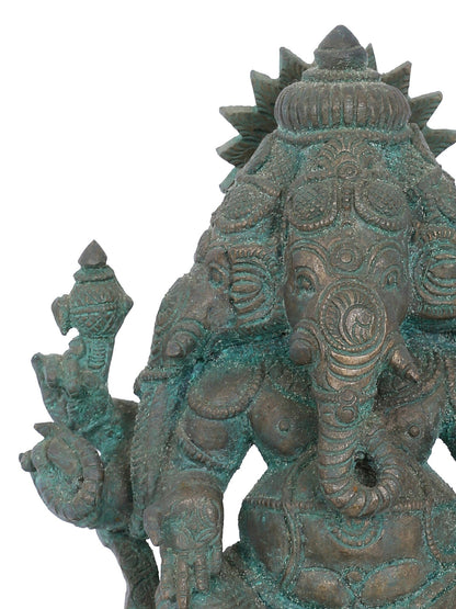 7" Three Headed Lord Ganesha Bronze Statue | Panchaloha Bronze Statue | Decorative Bronze Idol | Bronze Statue For Temple