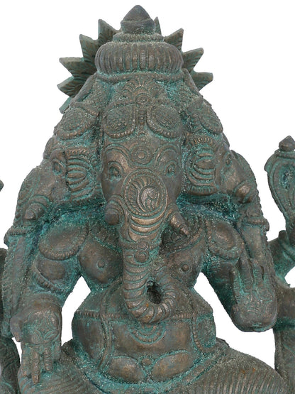 7" Three Headed Lord Ganesha Bronze Statue | Panchaloha Bronze Statue | Decorative Bronze Idol | Bronze Statue For Temple