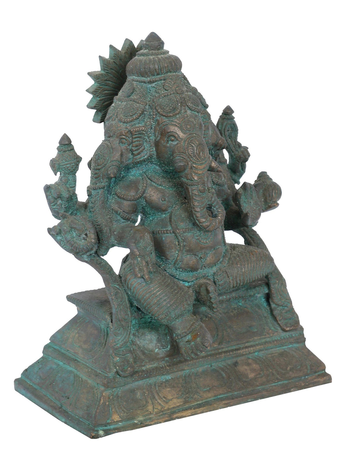 7" Three Headed Lord Ganesha Bronze Statue | Panchaloha Bronze Statue | Decorative Bronze Idol | Bronze Statue For Temple