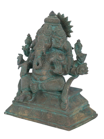 7" Three Headed Lord Ganesha Bronze Statue | Panchaloha Bronze Statue | Decorative Bronze Idol | Bronze Statue For Temple