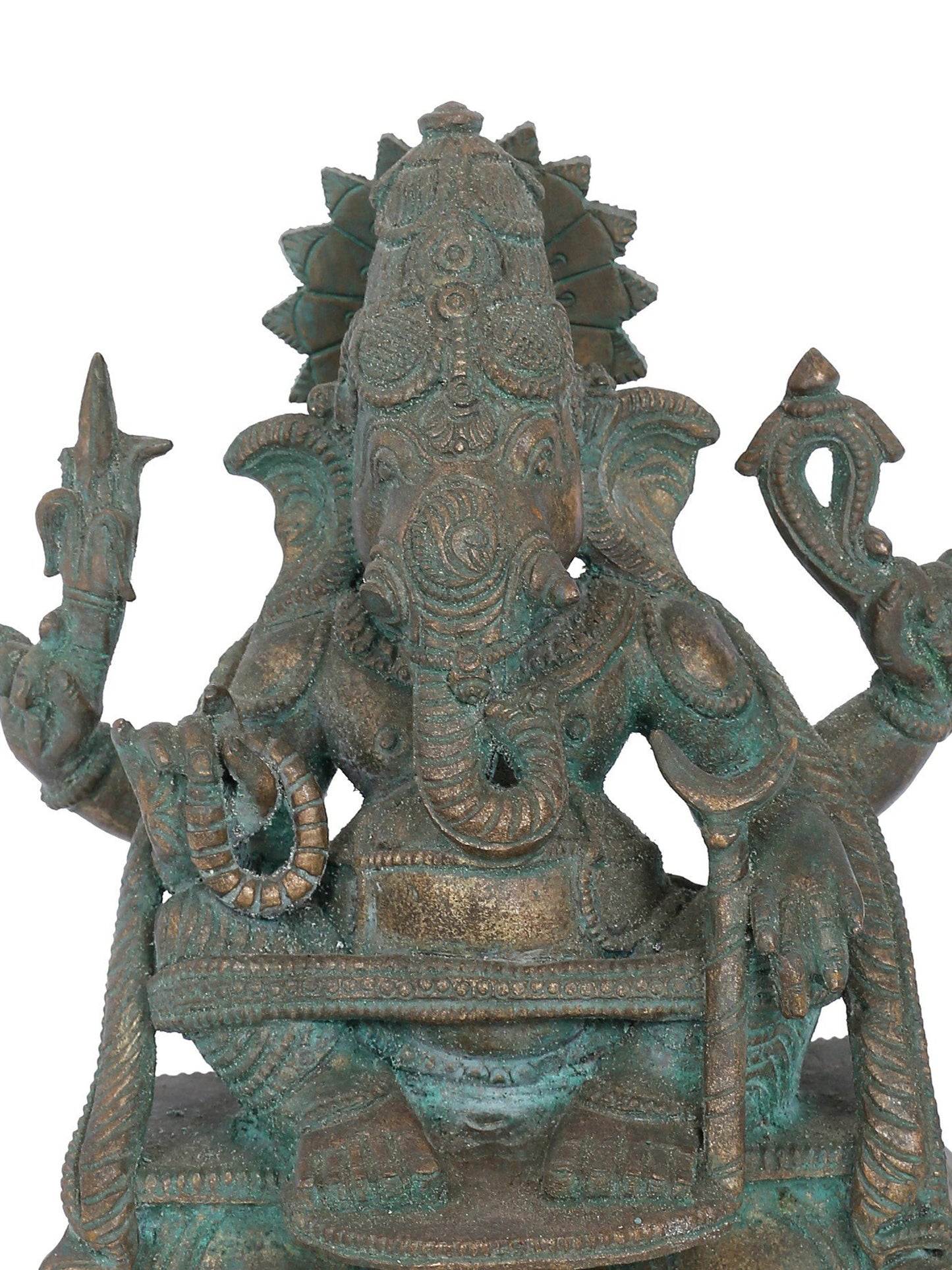 7" Chaturbhuja Yoga Ganapati Bronze Statue | Panchaloha Bronze Statue | Decorative Bronze Idol | Bronze Statue For Temple