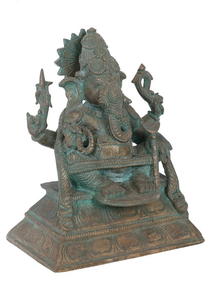 7" Chaturbhuja Yoga Ganapati Bronze Statue | Panchaloha Bronze Statue | Decorative Bronze Idol | Bronze Statue For Temple