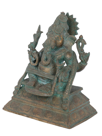 7" Chaturbhuja Yoga Ganapati Bronze Statue | Panchaloha Bronze Statue | Decorative Bronze Idol | Bronze Statue For Temple