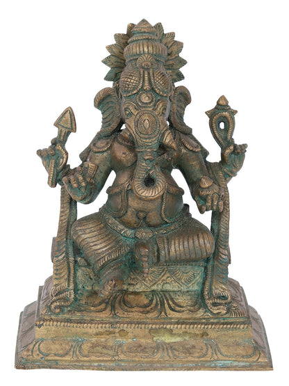 7" Sitting Lord Ganesha With Modaka Bronze Statue | Panchaloha Bronze Statue | Decorative Bronze Idol | Bronze Statue For Temple