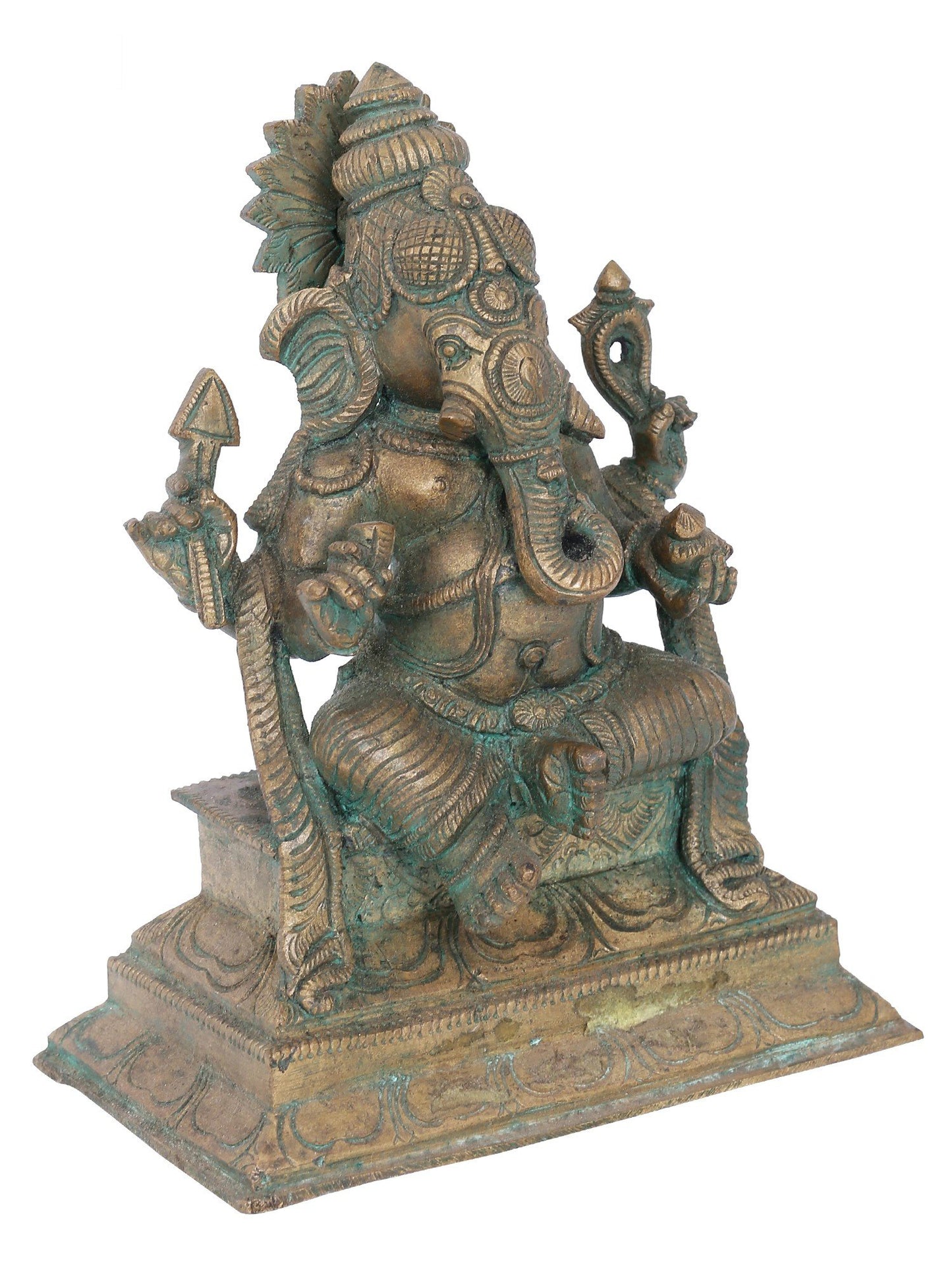 7" Sitting Lord Ganesha With Modaka Bronze Statue | Panchaloha Bronze Statue | Decorative Bronze Idol | Bronze Statue For Temple