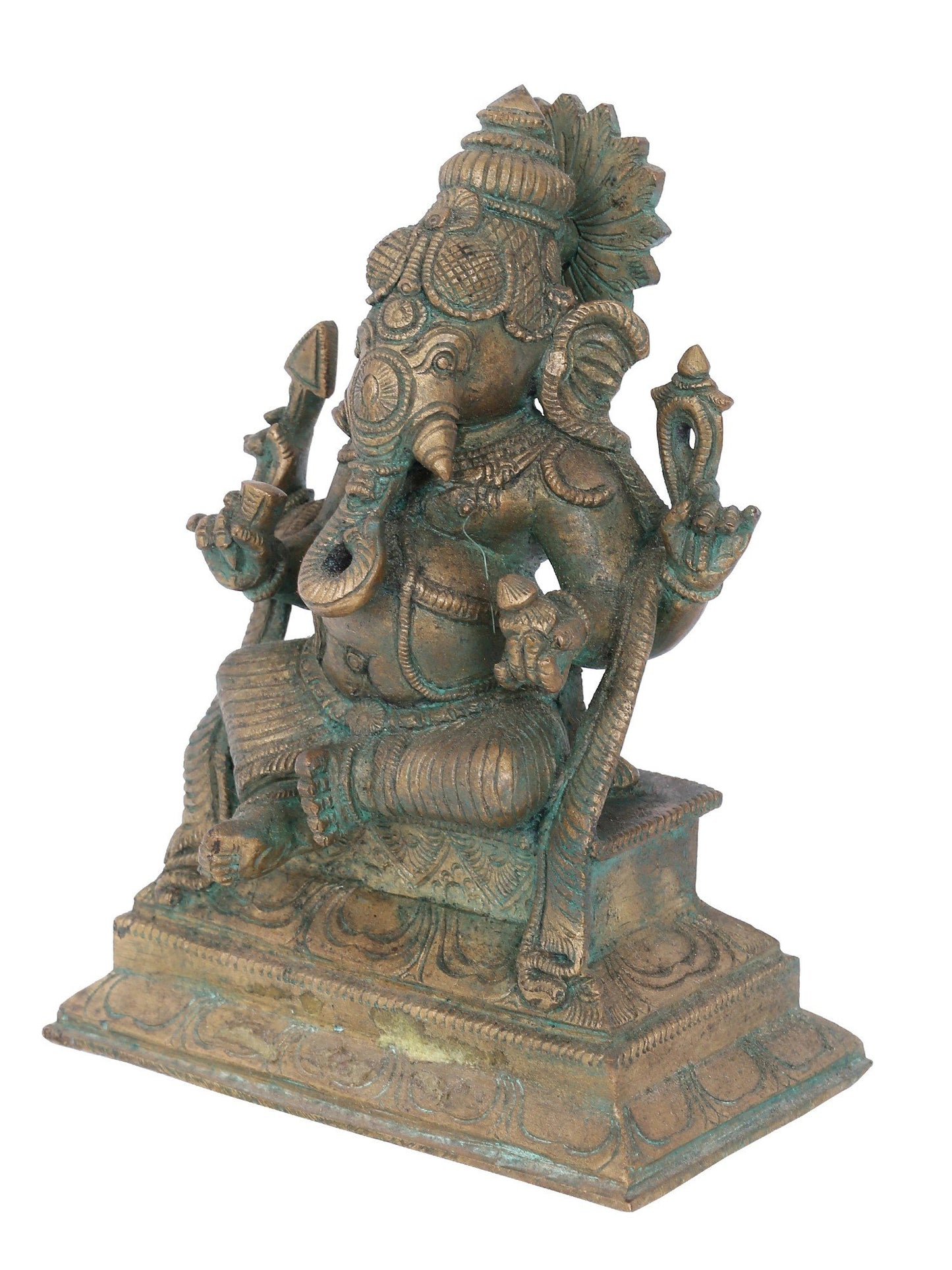 7" Sitting Lord Ganesha With Modaka Bronze Statue | Panchaloha Bronze Statue | Decorative Bronze Idol | Bronze Statue For Temple