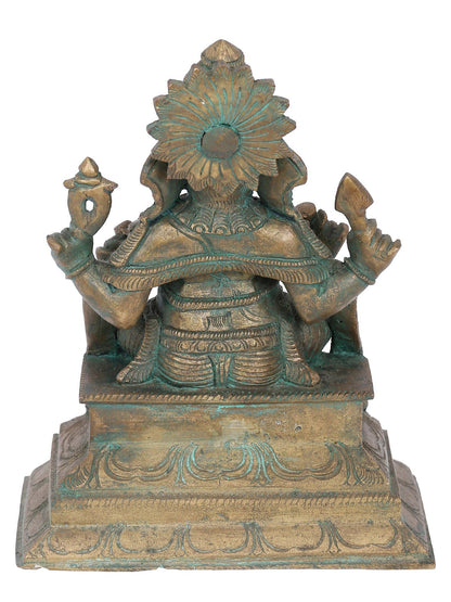 7" Sitting Lord Ganesha With Modaka Bronze Statue | Panchaloha Bronze Statue | Decorative Bronze Idol | Bronze Statue For Temple