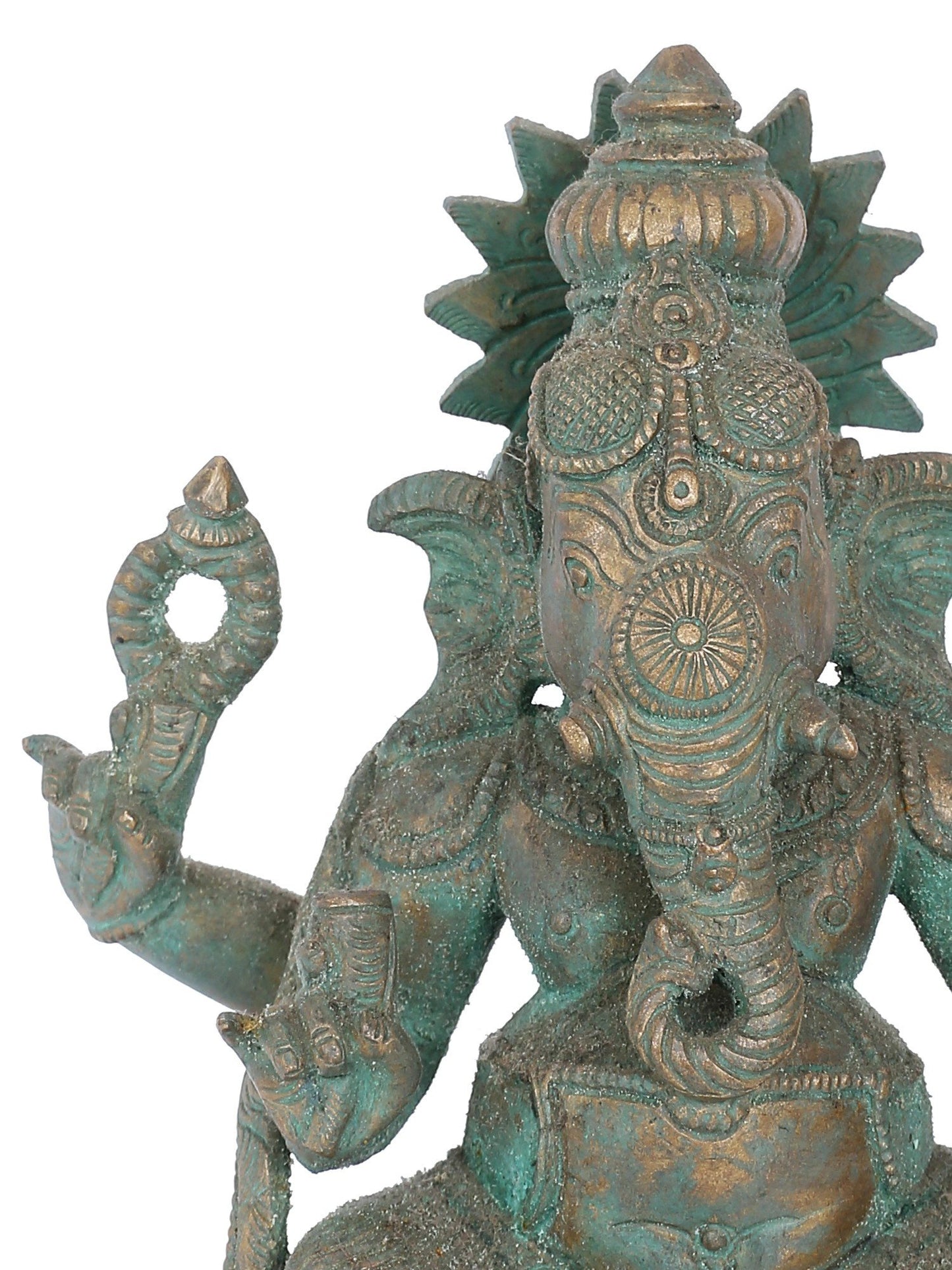 7" Seated Lord Ganesha With Crown Bronze Statue | Panchaloha Bronze Statue | Decorative Bronze Idol | Bronze Statue For Temple