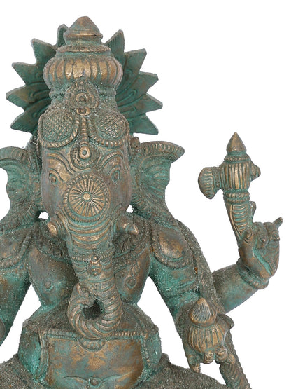 7" Seated Lord Ganesha With Crown Bronze Statue | Panchaloha Bronze Statue | Decorative Bronze Idol | Bronze Statue For Temple