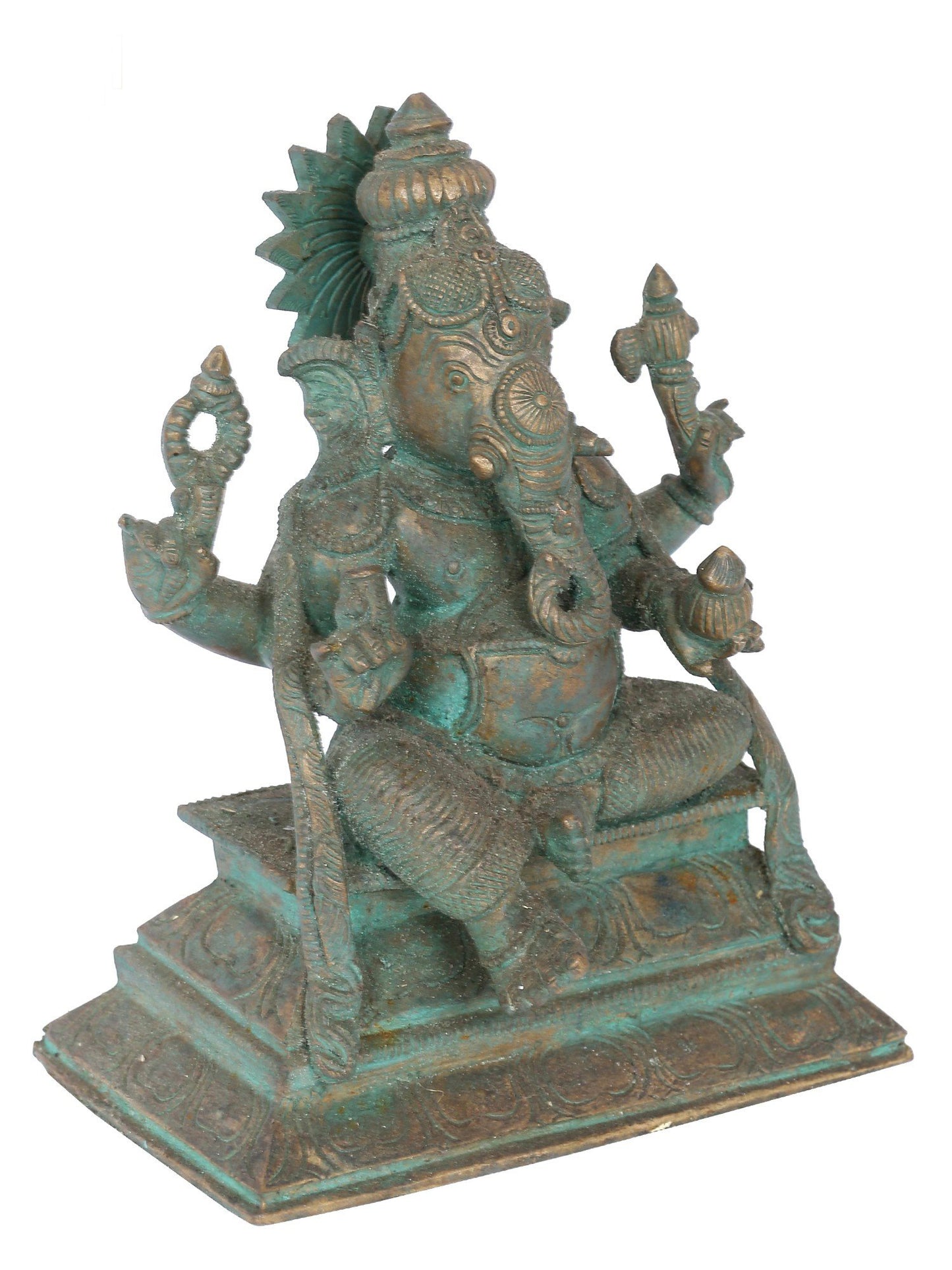 7" Seated Lord Ganesha With Crown Bronze Statue | Panchaloha Bronze Statue | Decorative Bronze Idol | Bronze Statue For Temple