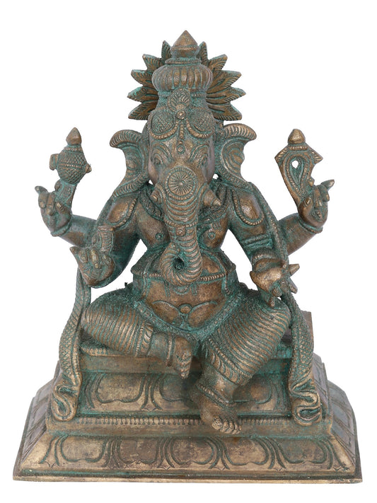 7” Vijaya Ganapati With Vaishnava Symbols Bronze Statue | Panchaloha Bronze Statue | Decorative Bronze Idol | Bronze Statue For Temple