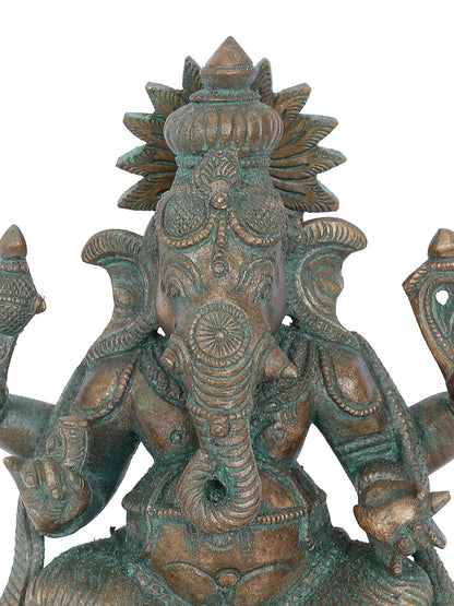 7” Vijaya Ganapati With Vaishnava Symbols Bronze Statue | Panchaloha Bronze Statue | Decorative Bronze Idol | Bronze Statue For Temple