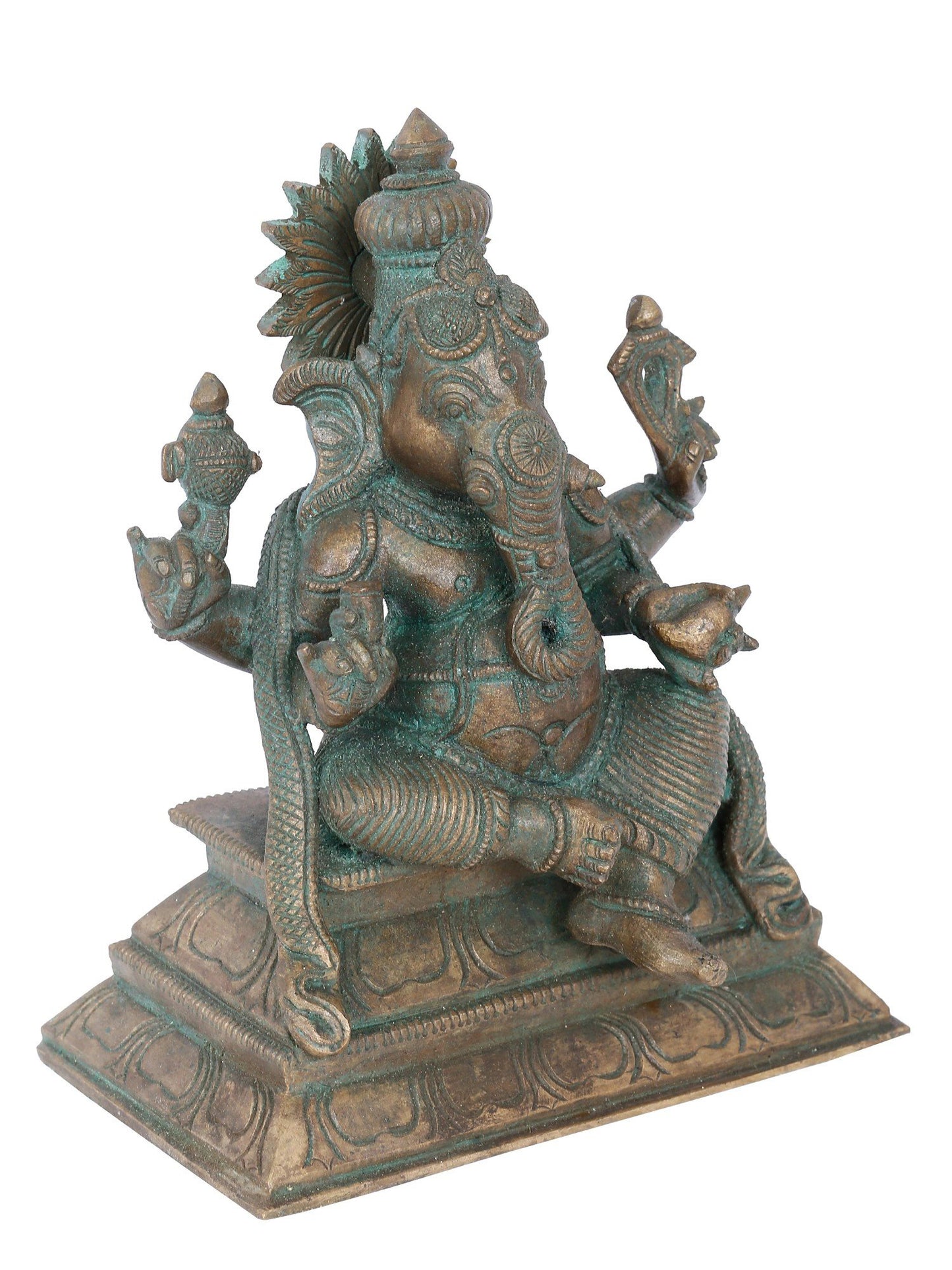 7” Vijaya Ganapati With Vaishnava Symbols Bronze Statue | Panchaloha Bronze Statue | Decorative Bronze Idol | Bronze Statue For Temple