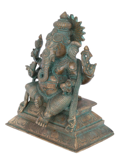 7” Vijaya Ganapati With Vaishnava Symbols Bronze Statue | Panchaloha Bronze Statue | Decorative Bronze Idol | Bronze Statue For Temple