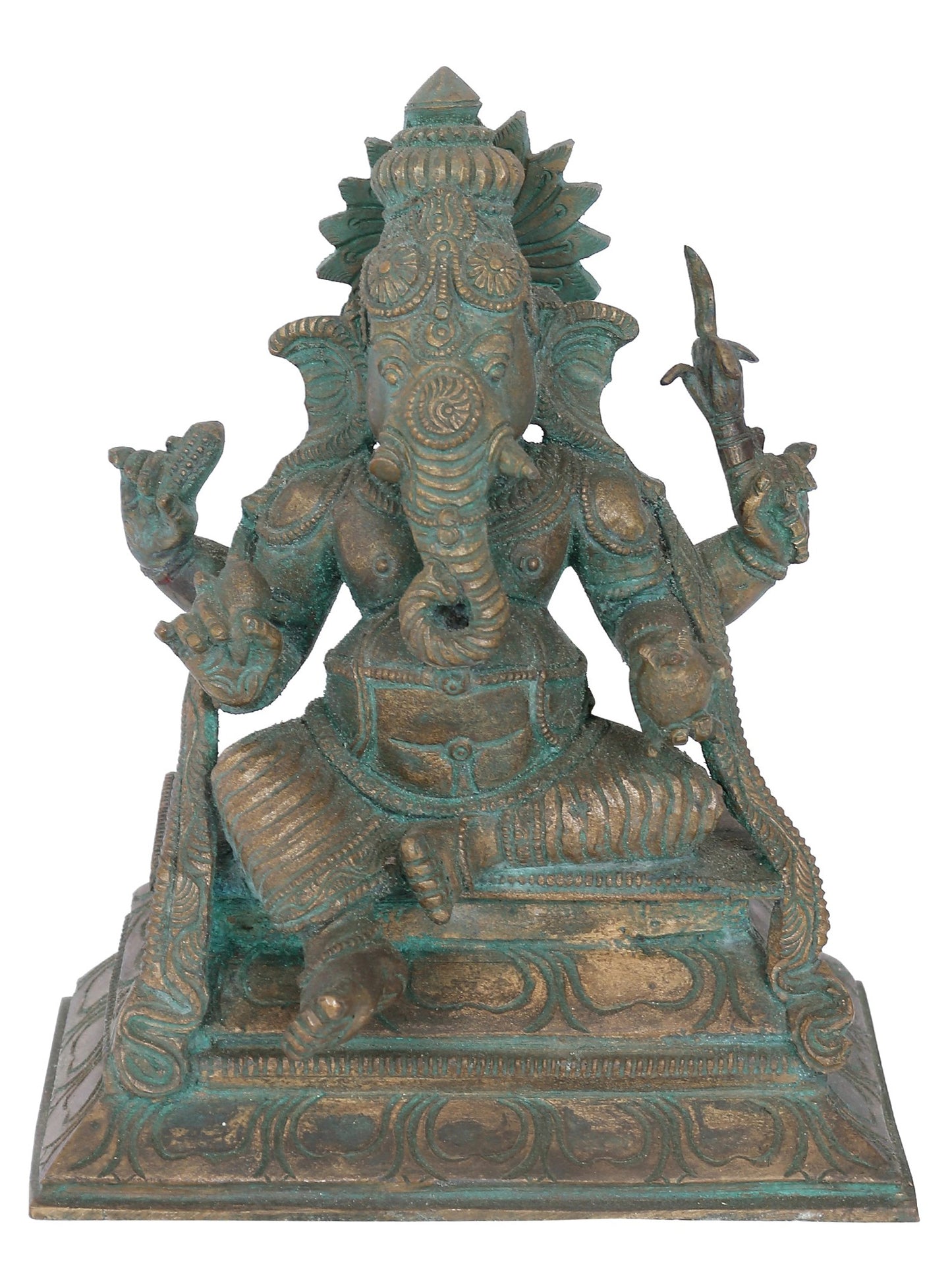 7” Bala Ganapati Seated On Throne Bronze Statue | Panchaloha Bronze Statue | Decorative Bronze Idol | Bronze Statue For Temple