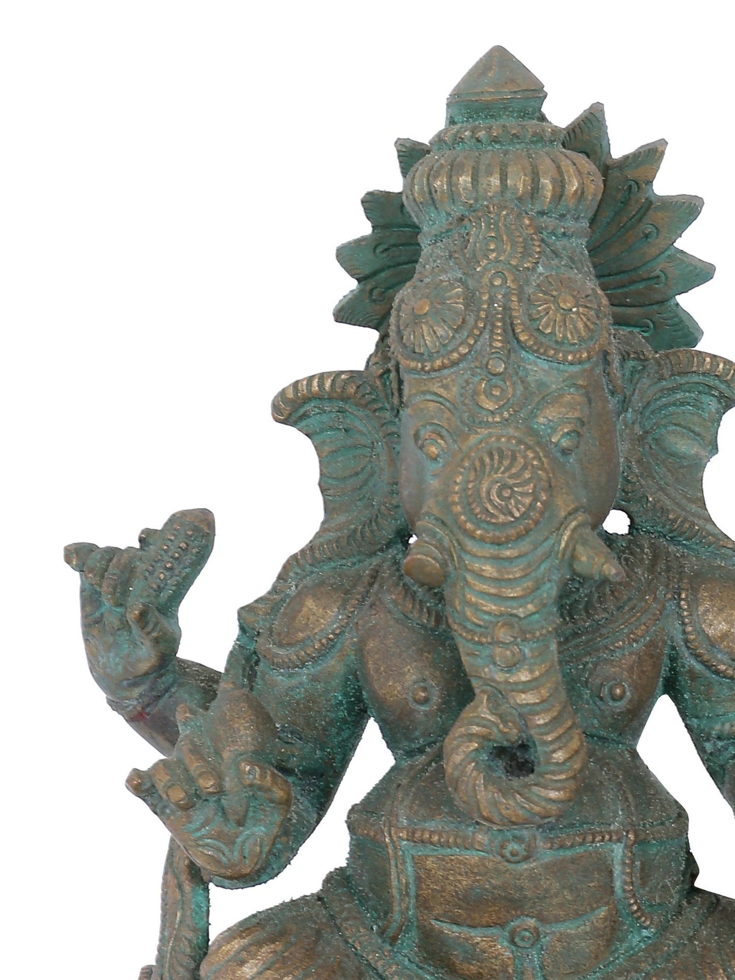 7” Bala Ganapati Seated On Throne Bronze Statue | Panchaloha Bronze Statue | Decorative Bronze Idol | Bronze Statue For Temple