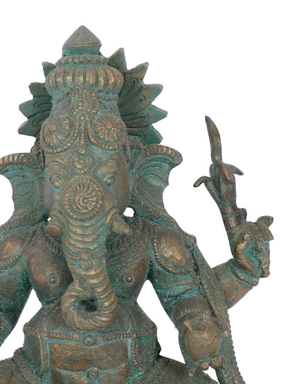 7” Bala Ganapati Seated On Throne Bronze Statue | Panchaloha Bronze Statue | Decorative Bronze Idol | Bronze Statue For Temple