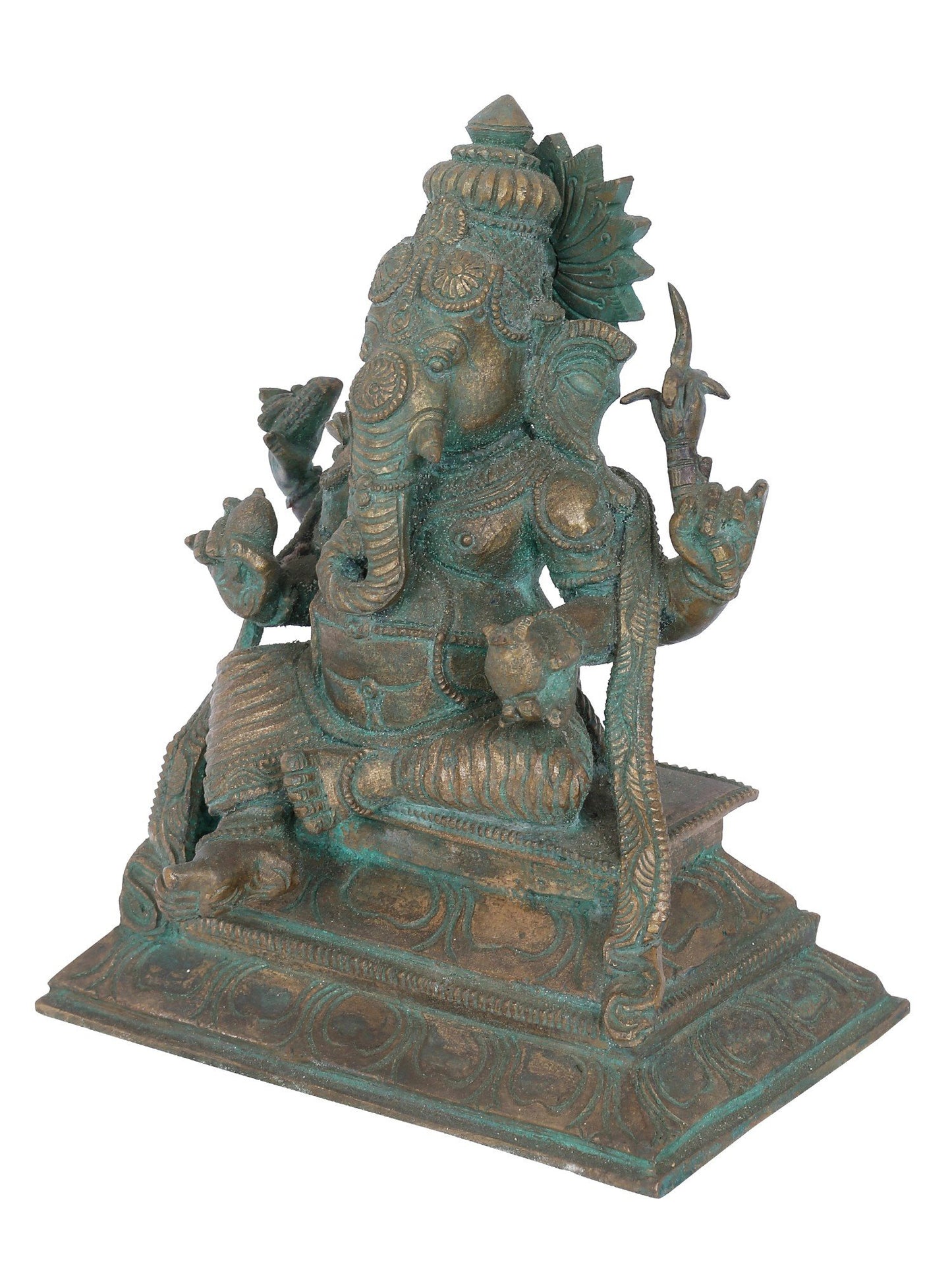 7” Bala Ganapati Seated On Throne Bronze Statue | Panchaloha Bronze Statue | Decorative Bronze Idol | Bronze Statue For Temple