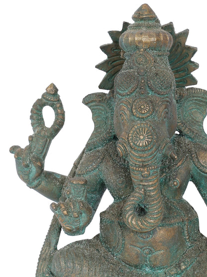 7” Ekadanta Ganapati Seated On Aasana Bronze Statue | Panchaloha Bronze Statue | Decorative Bronze Idol | Bronze Statue For Temple