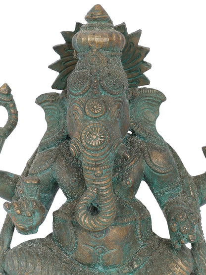 7” Ekadanta Ganapati Seated On Aasana Bronze Statue | Panchaloha Bronze Statue | Decorative Bronze Idol | Bronze Statue For Temple