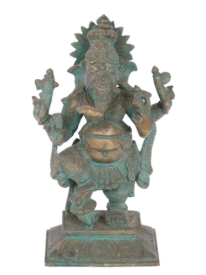 7" Nritya Ganapati Bronze Statue | Panchaloha Bronze Statue | Decorative Bronze Idol | Bronze Statue For Temple