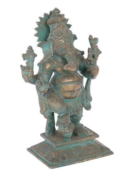 7" Nritya Ganapati Bronze Statue | Panchaloha Bronze Statue | Decorative Bronze Idol | Bronze Statue For Temple