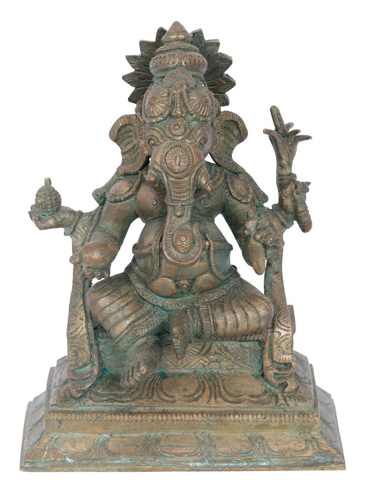 7" Bala Ganapati On Aasana Bronze Statue | Panchaloha Bronze Statue | Decorative Bronze Idol | Bronze Statue For Temple