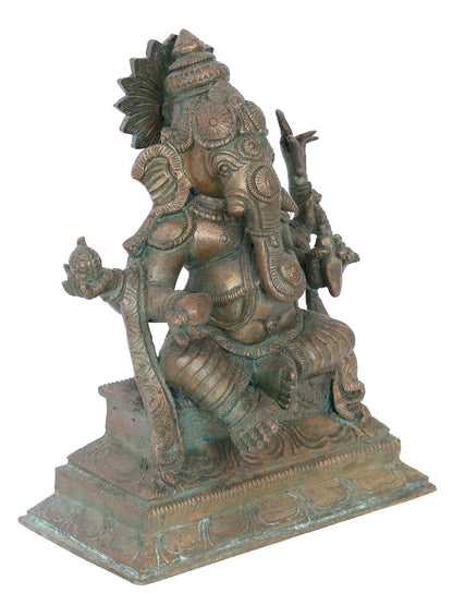 7" Bala Ganapati On Aasana Bronze Statue | Panchaloha Bronze Statue | Decorative Bronze Idol | Bronze Statue For Temple