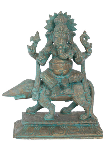 7" Ekakshara Ganapati With Mushaka Bronze Statue | Panchaloha Bronze Statue | Decorative Bronze Idol | Bronze Statue For Temple