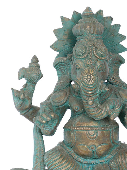 7" Ekakshara Ganapati With Mushaka Bronze Statue | Panchaloha Bronze Statue | Decorative Bronze Idol | Bronze Statue For Temple