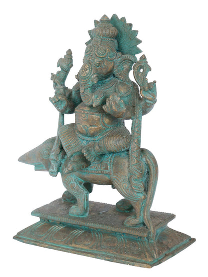 7" Ekakshara Ganapati With Mushaka Bronze Statue | Panchaloha Bronze Statue | Decorative Bronze Idol | Bronze Statue For Temple