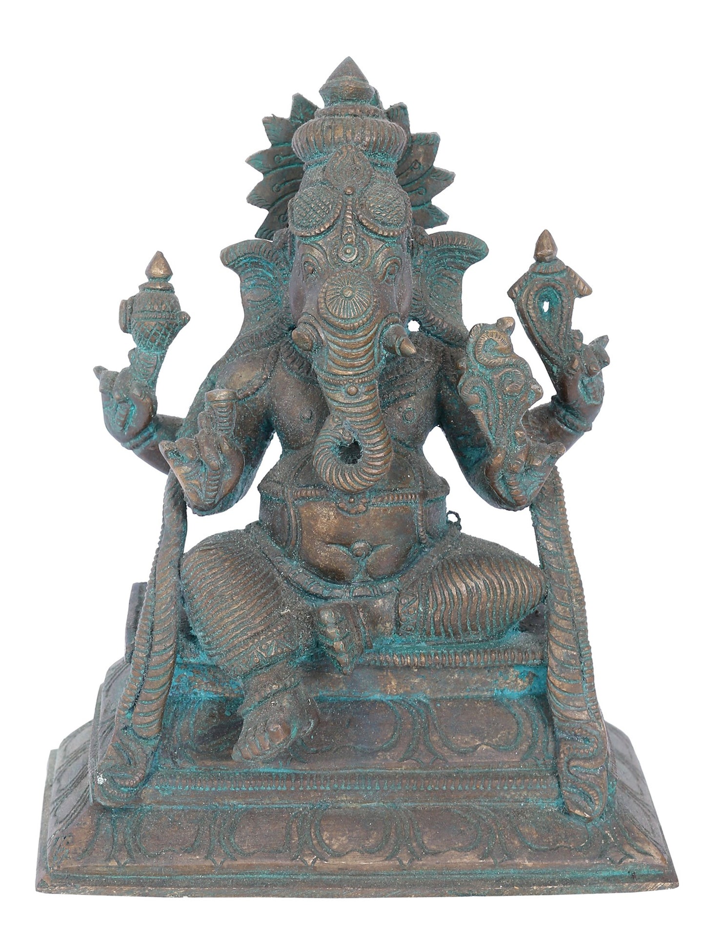 7” Seated Kshipra Ganapati On Aasana Bronze Statue | Panchaloha Bronze Statue | Decorative Bronze Idol | Bronze Statue For Temple