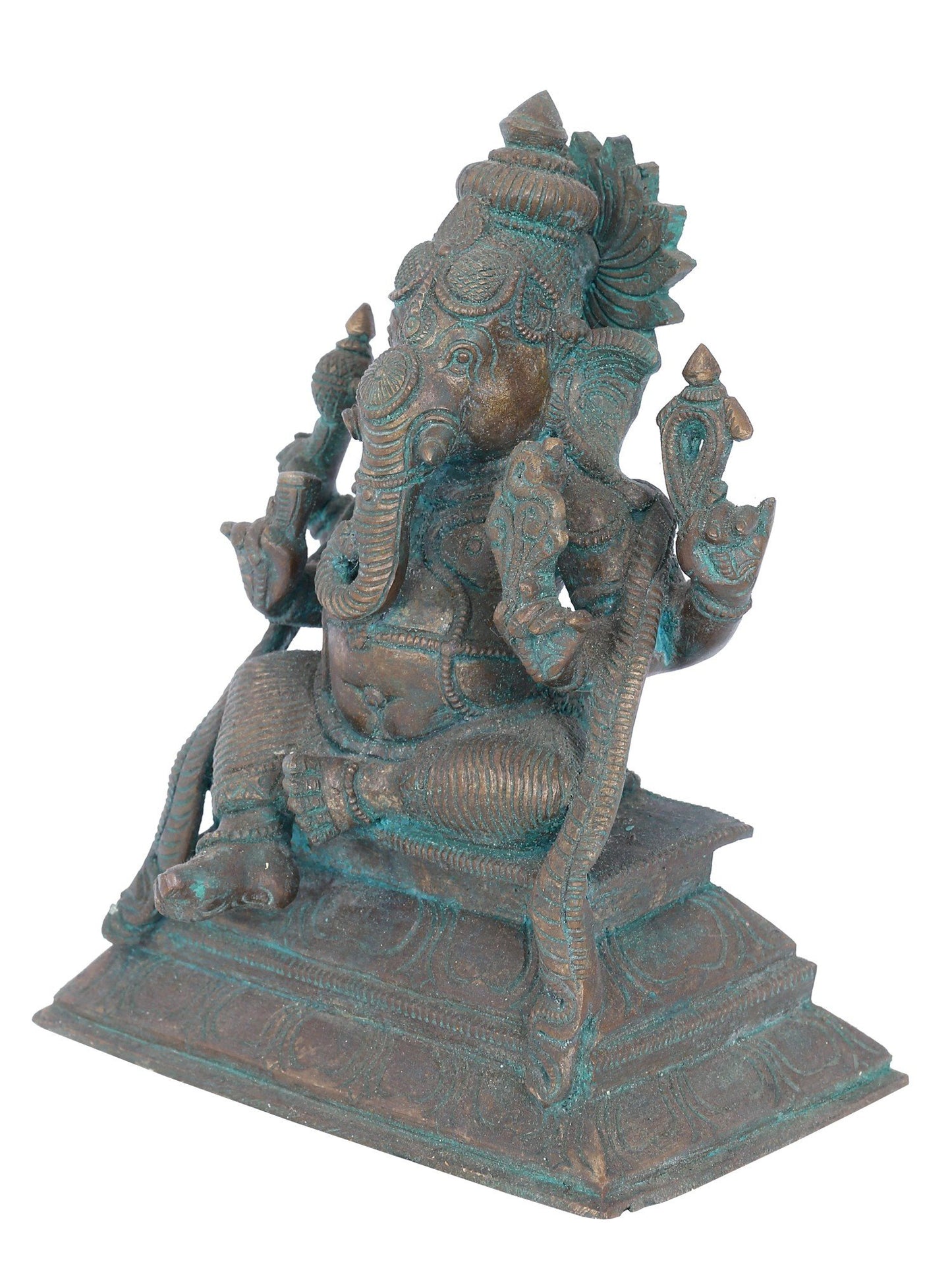 7” Seated Kshipra Ganapati On Aasana Bronze Statue | Panchaloha Bronze Statue | Decorative Bronze Idol | Bronze Statue For Temple