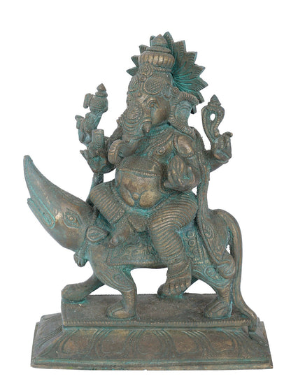 7" Shrishti Ganapati With Mushaka | Panchaloha Bronze Statue | Decorative Bronze Idol | Bronze Statue For Temple