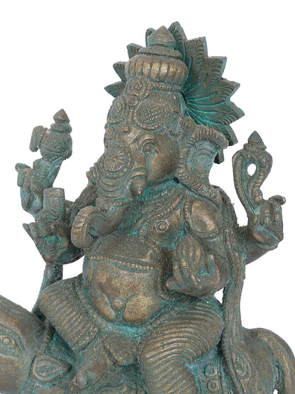 7" Shrishti Ganapati With Mushaka | Panchaloha Bronze Statue | Decorative Bronze Idol | Bronze Statue For Temple